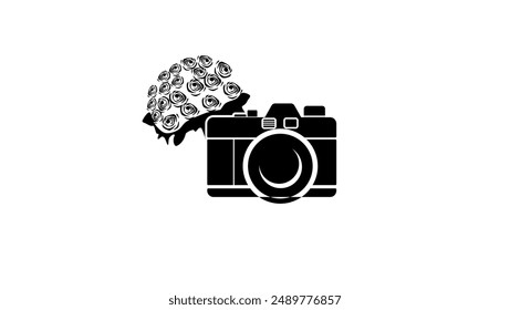 wedding photographer emblem, Black isolated silhouette