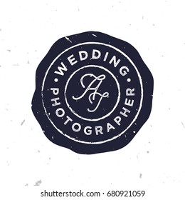 Wedding photographer logo template in vintage style with grunge texture.