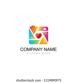 wedding photography heart ring shutter colourful vector logo design 