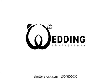 wedding photography logo template with initial letter W as camera symbol
