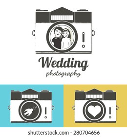 Wedding photography vector illustration. Designs of logo, labels or emblems for photo studios and photographers