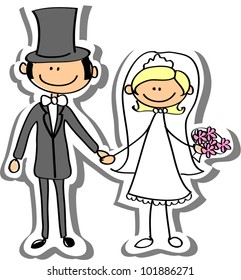  Wedding picture, bride and groom in love, the vector
