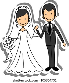 Wedding picture, bride and groom in love, the vector