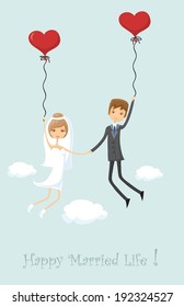 Wedding picture, bride and groom in love, the vector background