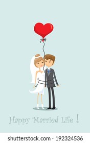 Wedding picture, bride and groom in love, the vector background