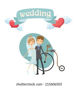 Wedding picture, bride and groom in love, the vector 