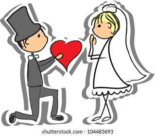 Wedding pictures, bride and groom in love, the vector