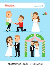 Wedding pictures. Bride and groom, proposal of marriage