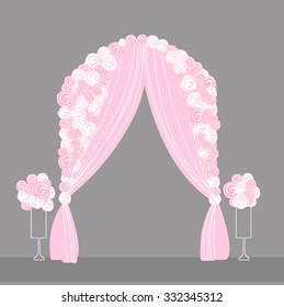 Wedding pink arch with flowers. Vector illustration.