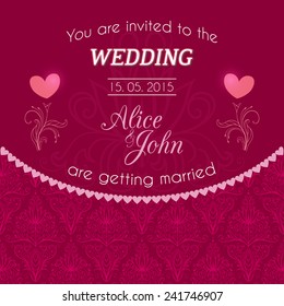 Wedding pink invitation card. Vector illustration