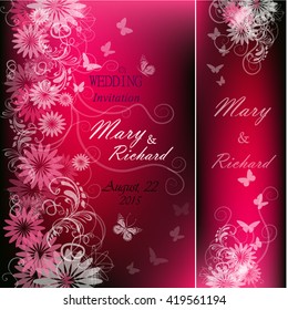 Wedding pink invitation floral. Vector