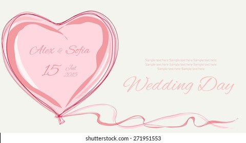 wedding pink sweet heart background hand drawn vector illustration