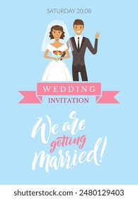 wedding placard. poster with getting married characters wedding invitation templates with place for text