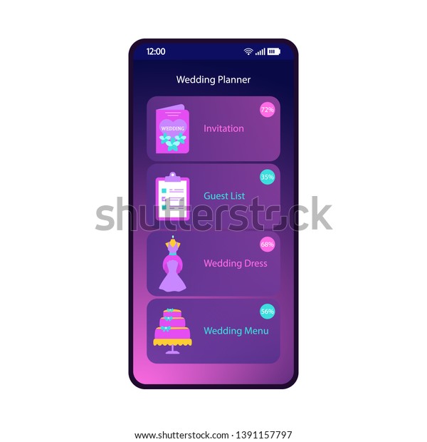 Wedding Planner App Smartphone Interface Template Stock Vector