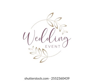 Wedding Planner Event Organizer Floral Frame Decoration Luxury Vector Logo Design Illustration