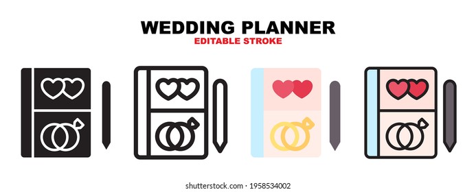 Wedding Planner icon set with different styles. Icons designed in filled, outline, flat, glyph and line colored. Editable stroke and pixel perfect. Can be used for web, mobile, ui and more.
