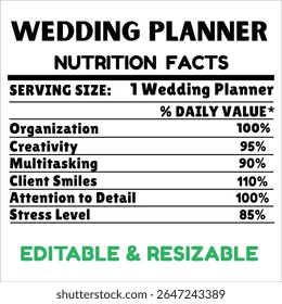 Rótulo de Fatos Nutricionais do Planejador de Casamento