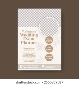 Wedding planner vertical print flyer or poster editable template, Event coordinator, wedding anniversary, marriage ceremony celebration luxury flyer or poster, leaflet, valetine day print flyer poster