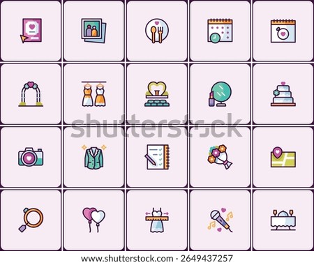 Wedding Planning Icons Collection - Essential Elements for Nuptial Preparations