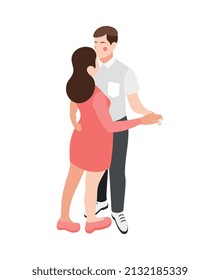 Wedding planning isometric composition with man and woman practicing wedding dance together vector illustration