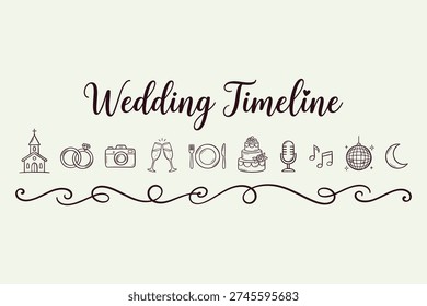 Wedding planning timeline with icons on dotted background for organization