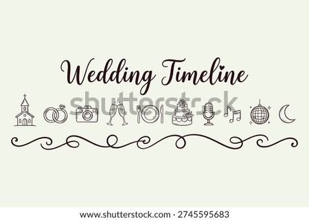 Wedding planning timeline with icons on dotted background for organization