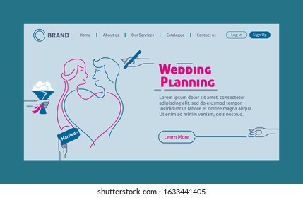 Wedding planning website template, marriage landing page concept, vector illustration