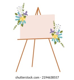 Hochzeitsplatte mit Blumen. Dekor für Veranstaltungen und Rosen. Holzsteg-Grußkarte