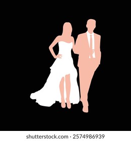 wedding pose silhouette couple vector