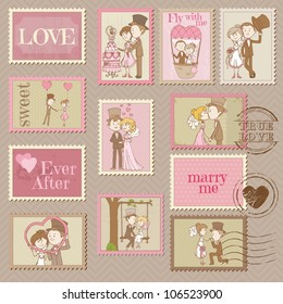 Wedding Postage Stamps - for design and scrapbook - in vector