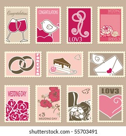 wedding postage stamps set