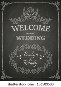 Wedding poster on black chalkboard