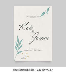 Wedding poster for welcome sign. Template welcome poster. Vector printable wedding props. Flyer design for welcome sign.