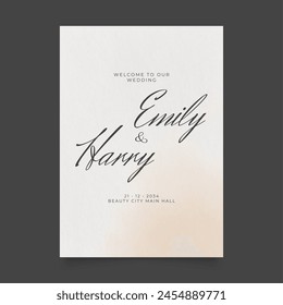 Wedding poster for welcome sign. Template welcome poster. Vector printable wedding props. Flyer design for welcome sign.