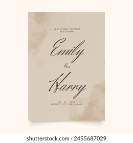 Wedding poster for welcome sign. Template welcome poster. Vector printable wedding props. Flyer design for welcome sign.