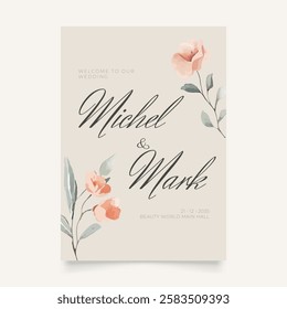 Wedding poster for welcome sign. Template welcome poster. Vector printable wedding props. Flyer design for welcome sign.