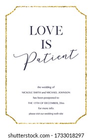 Wedding Postponement Change the Date Announcement Vector card