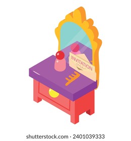 Wedding preparation icon isometric vector. Wedding invitation on dressing table. Preparation, holiday, event