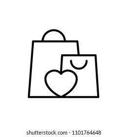 wedding preparation shopping icon. shopping bag with love illustration. simple clean monoline symbol.