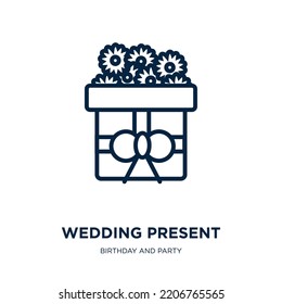 Wedding Present Icon From Birthday And Party Collection. Thin Linear Wedding Present, Celebration, Present Outline Icon Isolated On White Background. Line Vector Wedding Present Sign, Symbol For Web 