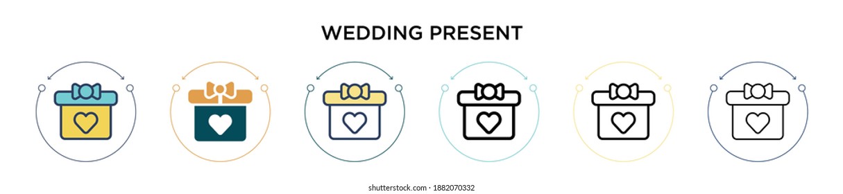 Wedding present icon in filled, thin line, outline and stroke style. Vector illustration of two colored and black wedding present vector icons designs can be used for mobile, ui, web