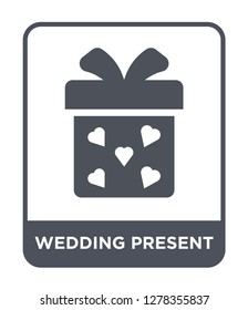 wedding present icon vector on white background, wedding present trendy filled icons from Birthday party and wedding collection, wedding present vector illustration