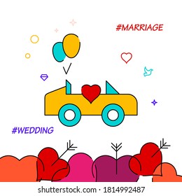 Wedding procession filled line vector icon, simple illustration, wedding related bottom border.