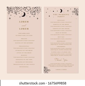 Wedding Program Card Layout In Template In Vector With Back Design.