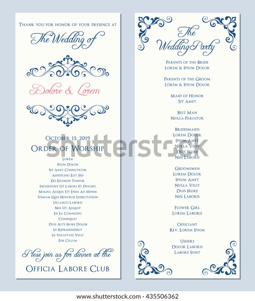 Wedding Program Template Vector Illustration Stock Vector Royalty