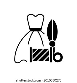 Wedding and prom gown alterations black linear icon. Dress sewing and fixing in workshop. Clothing alteration and repair services. Outline symbol on white space. Vector isolated illustration