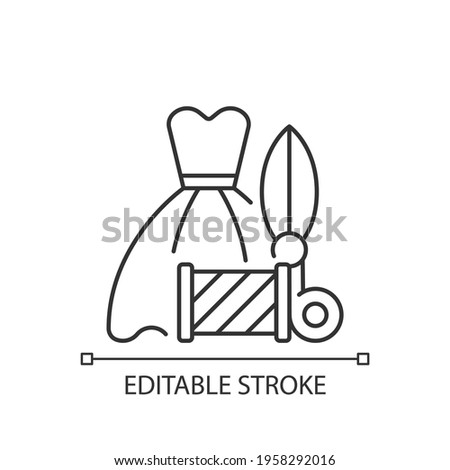 Wedding and prom gown alterations linear icon. Dress sewing and fixing in professional workshop. Thin line customizable illustration. Contour symbol. Vector isolated outline drawing. Editable stroke