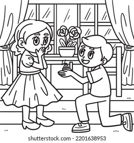 Wedding Proposal Coloring Page for Kids