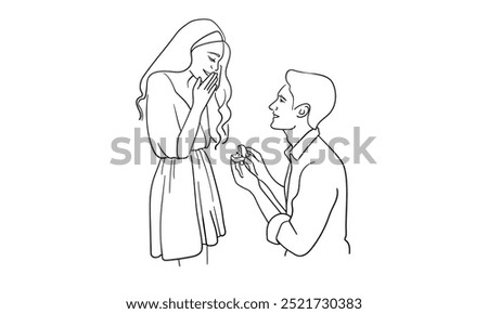 Wedding proposal continuous line art drawing isolated on white background. Present outline. Vector illustration