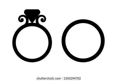 Wedding, proposal or engagement golden ring. Isolated cutout silhouette. Vector illustration.